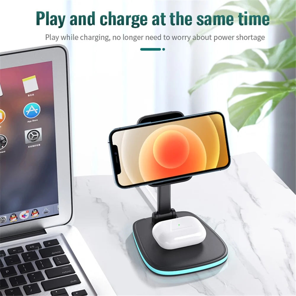 LFX-171 3 in 1 Foldable Wireless Charger Stand Fast Charging Dock Station for iPhone 12 Series/AirPods/Apple Watch - Black - 6