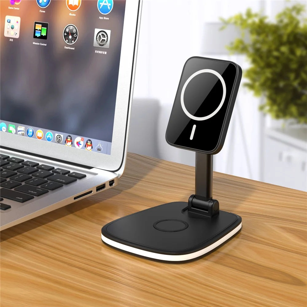 LFX-171 3 in 1 Foldable Wireless Charger Stand Fast Charging Dock Station for iPhone 12 Series/AirPods/Apple Watch - Black - 7