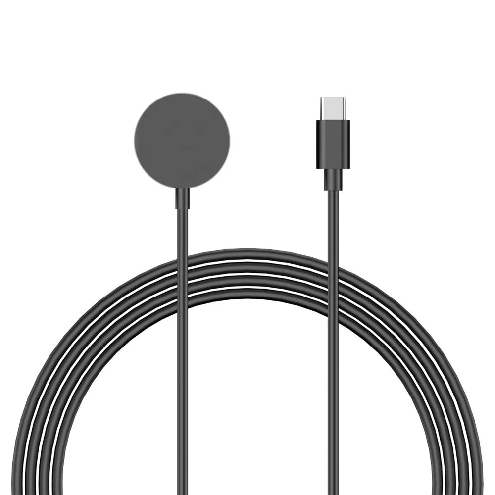 For Apple Watch 1m Type-C Port Charging Cable Round Wireless Charging Dock - Black - 1