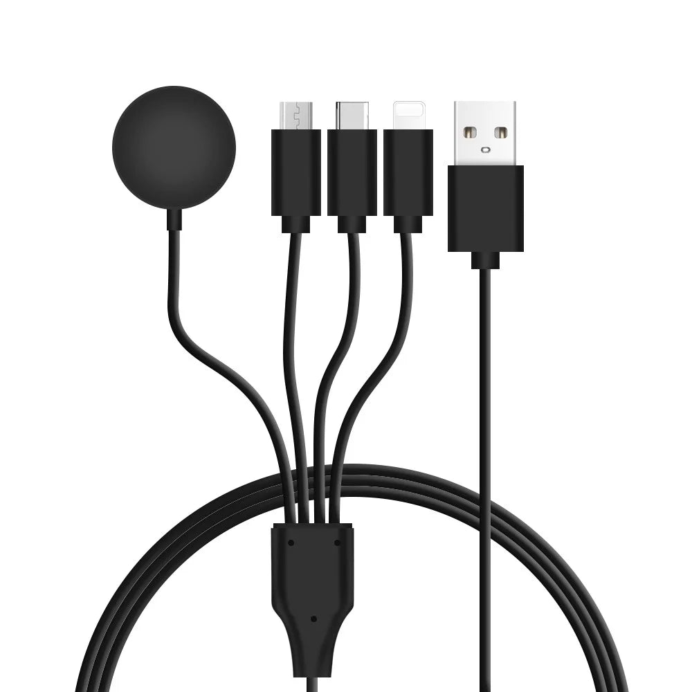 122cm USB to Type-C / 8-pin / Micro / Square Watch Wireless Charger Splitter Cable for Apple Watch / Phone, with Decoding Chip - Black - 1