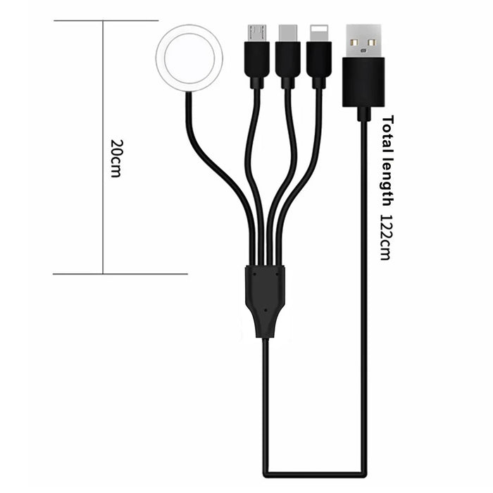 122cm USB to Type-C / 8-pin / Micro / Square Watch Wireless Charger Splitter Cable for Apple Watch / Phone, with Decoding Chip - Black - 7