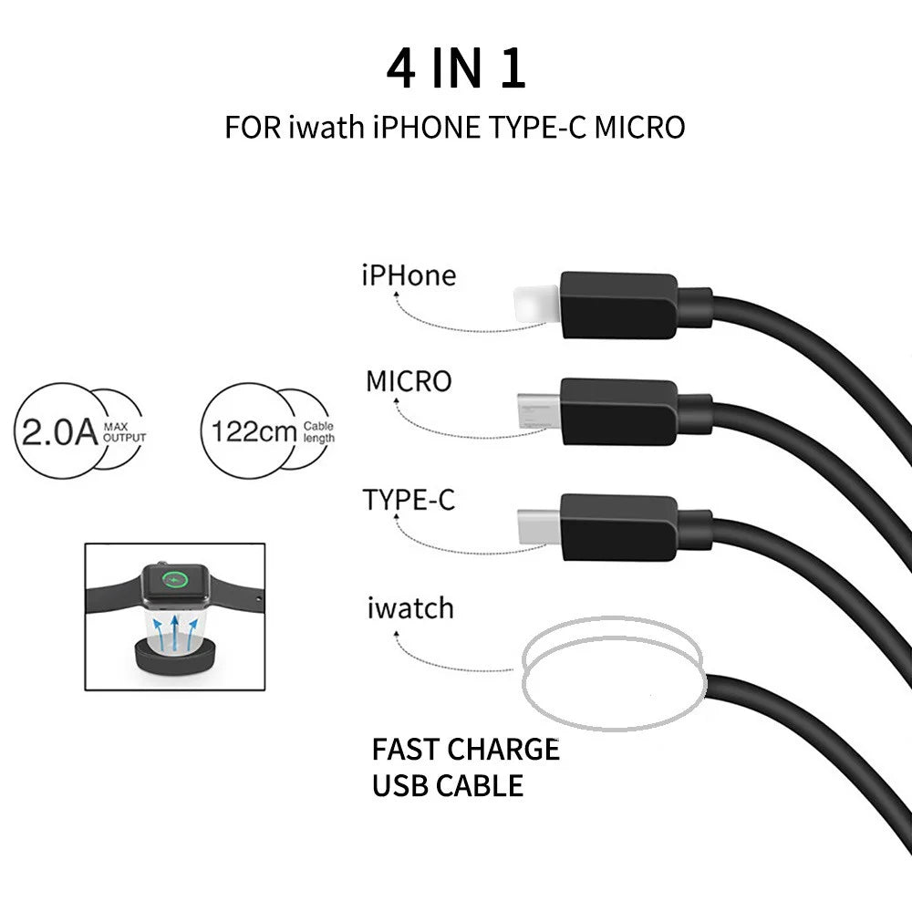 122cm for Apple Watch / Phone Type-C Plug 4-in-1 Charging Cable Watch Wireless Charging Dock, with Decoding Chip - Black - 2