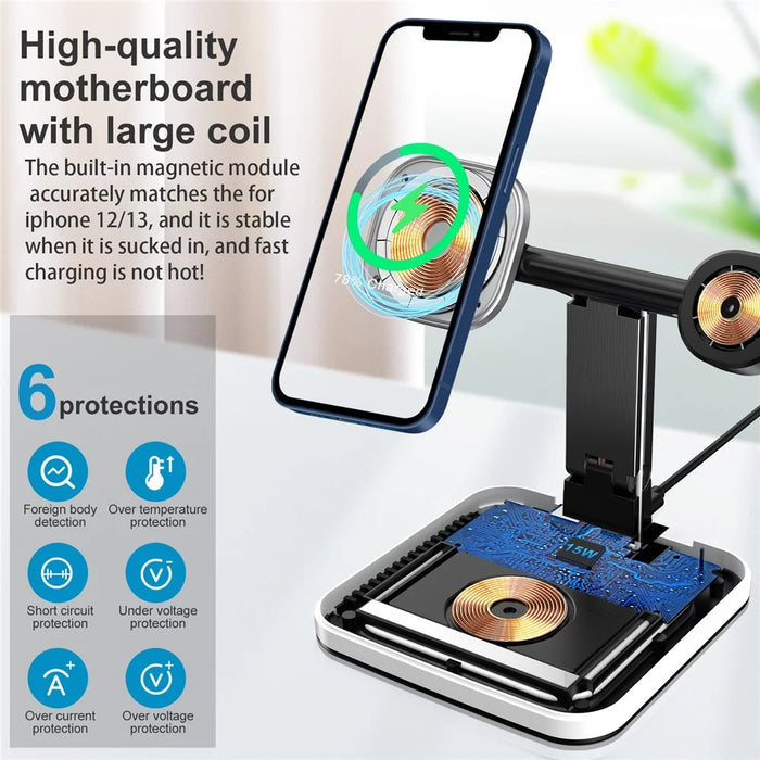 JLM-J5 Multifunctional Adjustable Wireless Charger Desktop Phone Earphone Watch Charger Night Light - White - 4