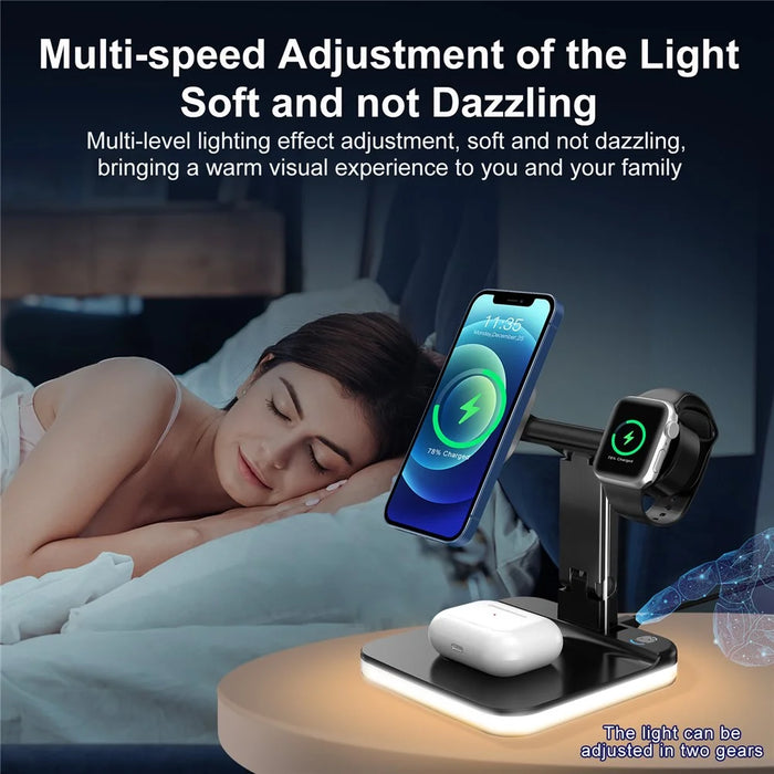 JLM-J5 Multifunctional Adjustable Wireless Charger Desktop Phone Earphone Watch Charger Night Light - White - 6