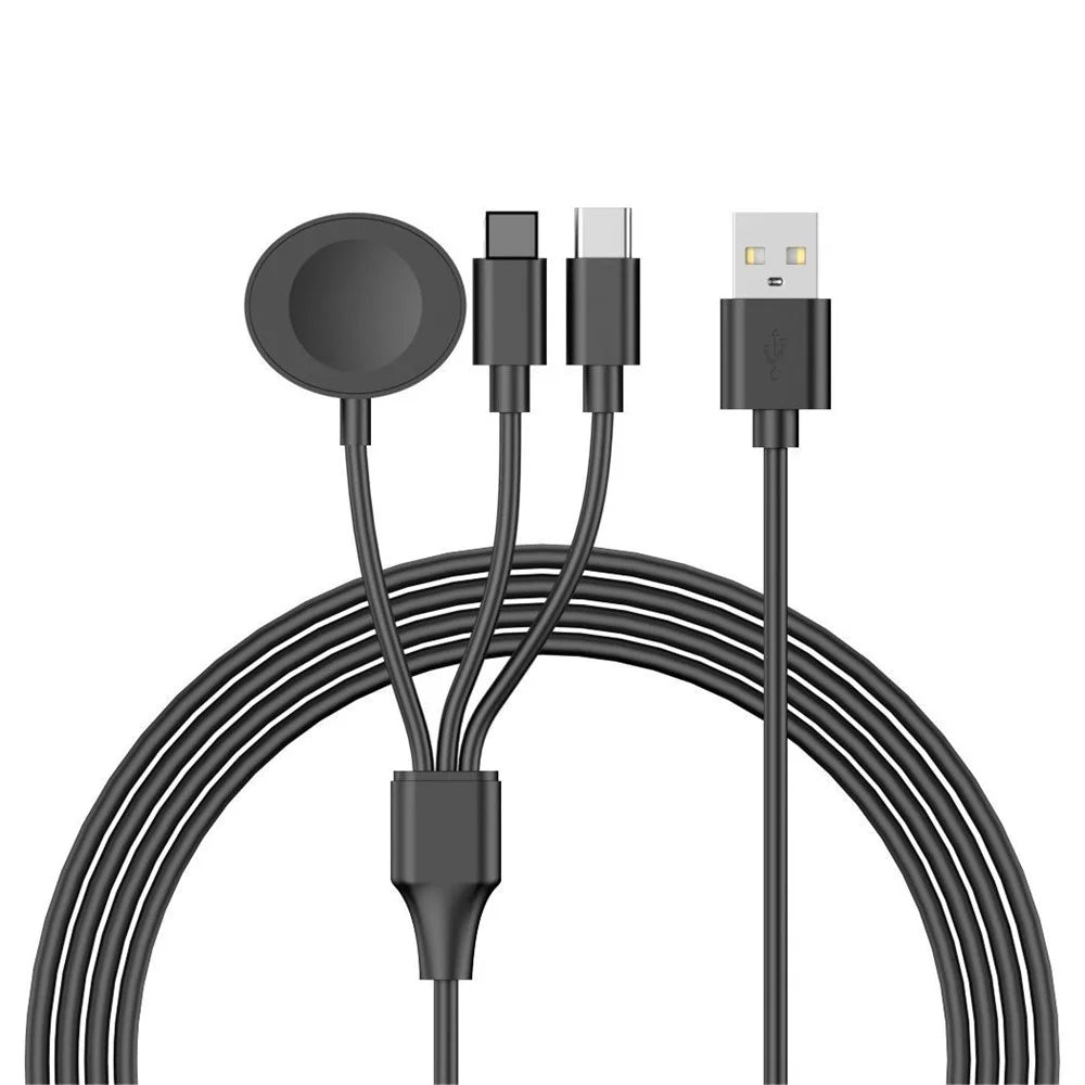 122cm USB to Type-C  /  iP  /  for Apple Watch Oval Wireless Charging Dock Splitter Cable - Black - 1