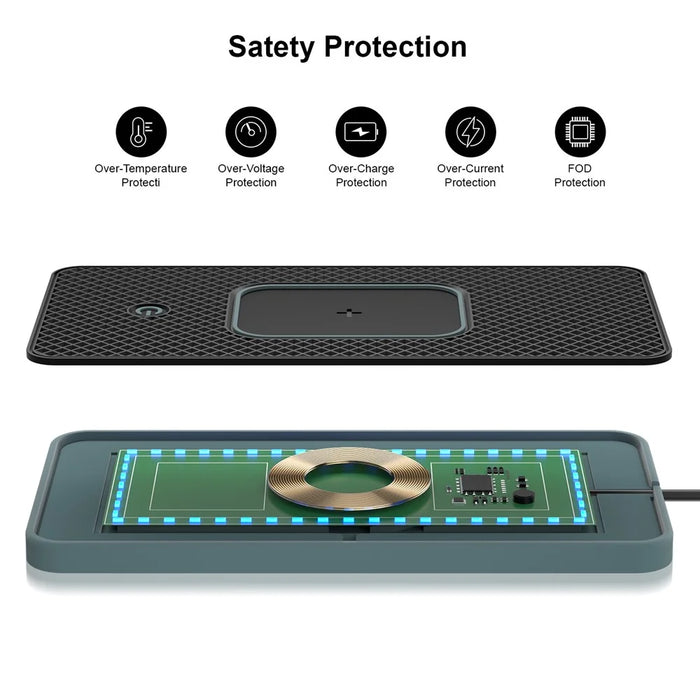 Car Anti-Slip Phone Charging Pad Button Control RGB Light Wireless Charger with 0.3m USB Cable (Square) - 3