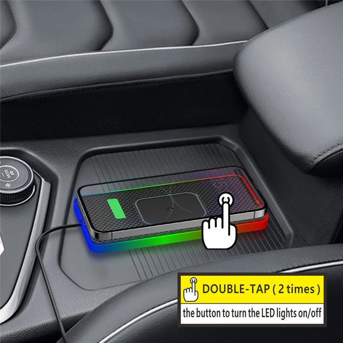 Car Anti-Slip Phone Charging Pad Button Control RGB Light Wireless Charger with 1m Type-C Cable (Round) - 5