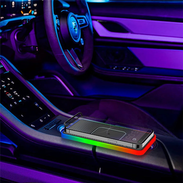 Car Anti-Slip Phone Charging Pad Button Control RGB Light Wireless Charger with 1m Type-C Cable (Round) - 7