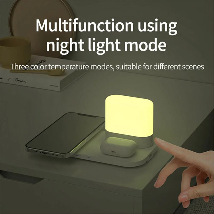 Phone Charging Station Earphone Wireless Charger Nightstand Lamp Home Decoration Birthday Gift - White - 3