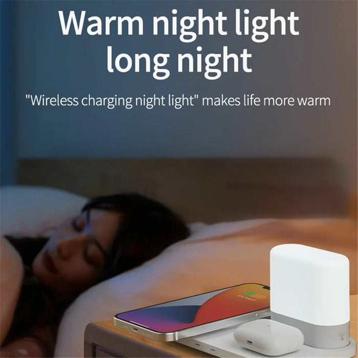 Phone Charging Station Earphone Wireless Charger Nightstand Lamp Home Decoration Birthday Gift - White - 6