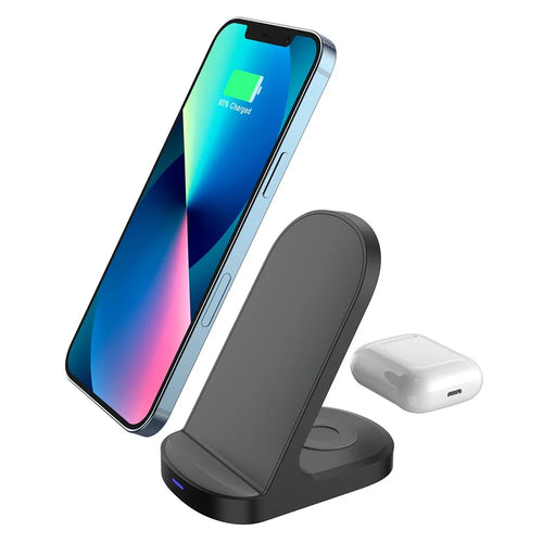 HT-511 15W Wireless Charger Stand for iPhone Charging Pad for AirPods - Black - 1