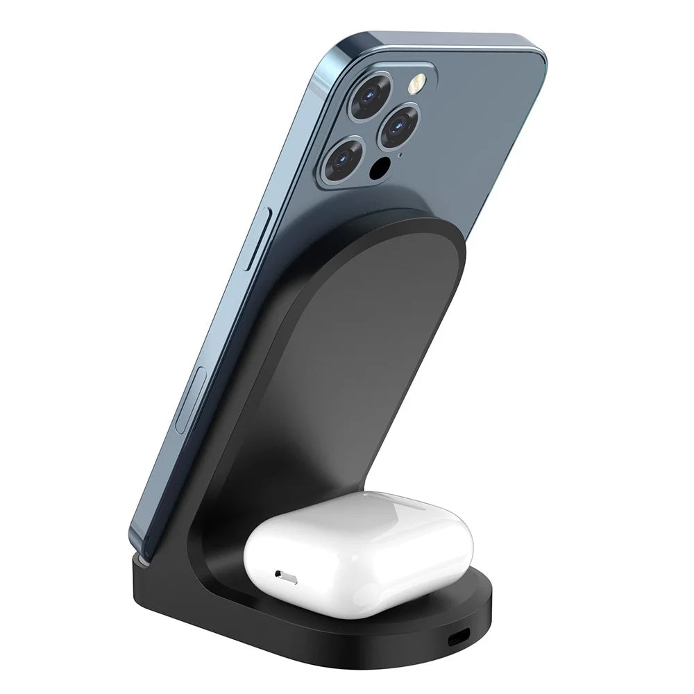 HT-511 15W Wireless Charger Stand for iPhone Charging Pad for AirPods - Black - 3
