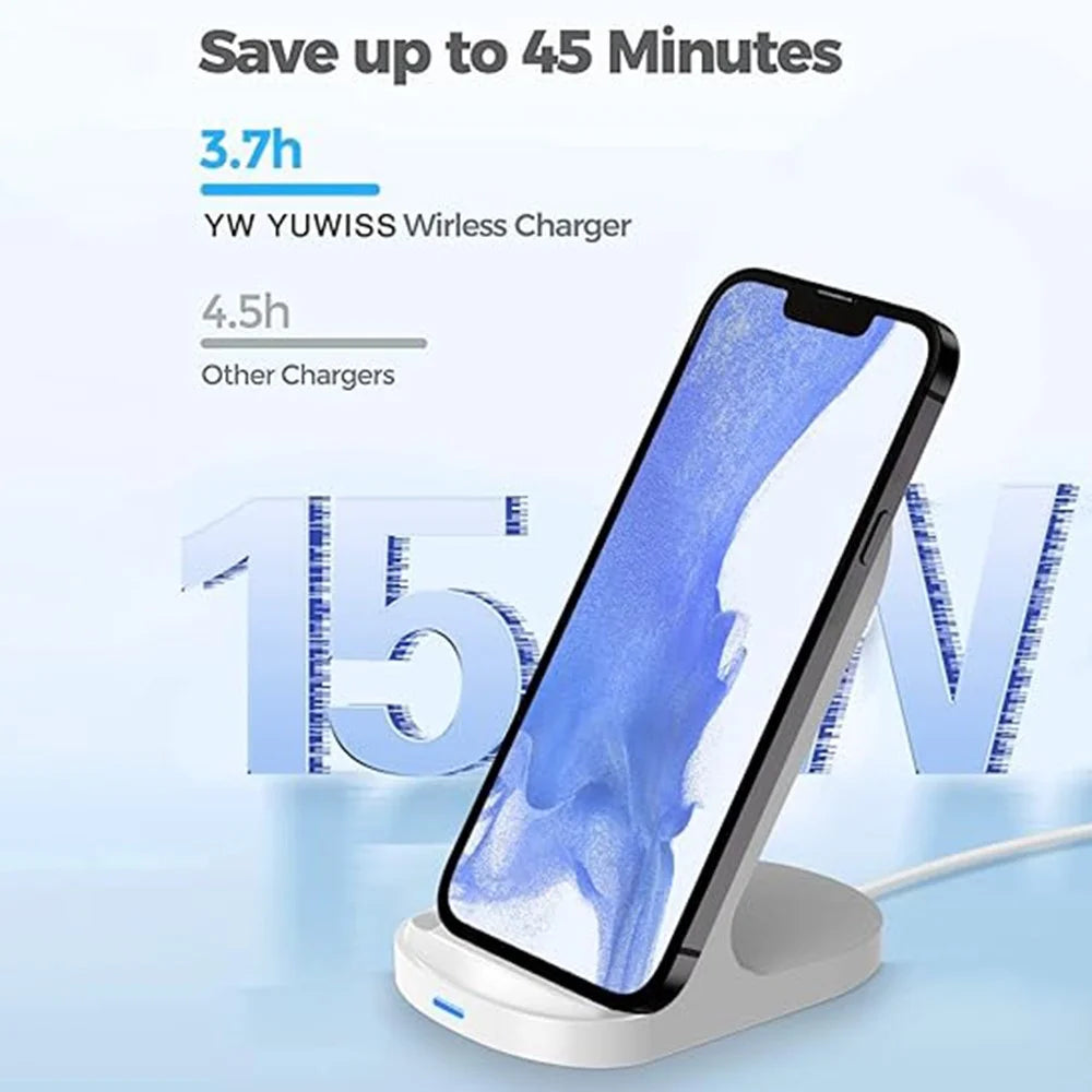 HT-511 15W Wireless Charger Stand for iPhone Charging Pad for AirPods - Black - 6