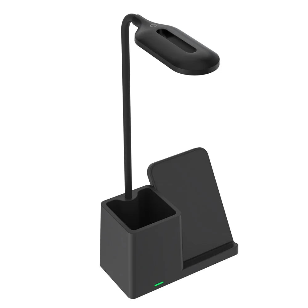 HT-330 3-in-1 15W Phone Holder Wireless Charger Pen Holder Gooseneck LED Table Lamp - Black - 2