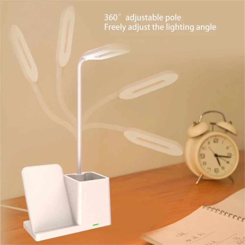 HT-330 3-in-1 15W Phone Holder Wireless Charger Pen Holder Gooseneck LED Table Lamp - Black - 4