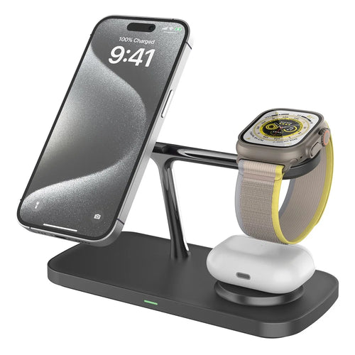T255 3 in 1 Qi2 Magnetic Wireless Charging Station 15W Fast Charging Stand for Phone/Earbuds/Smart Watch - Black - 1