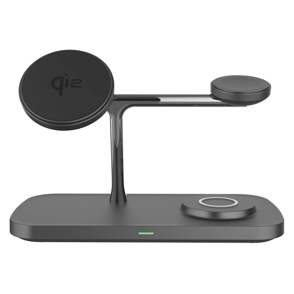 T255 3 in 1 Qi2 Magnetic Wireless Charging Station 15W Fast Charging Stand for Phone/Earbuds/Smart Watch - Black - 2