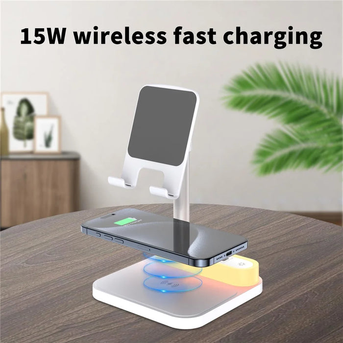 HT-531 15W Wireless Charger with Night Light Phone Bracket USB + Type-C Power Socket - White - 4