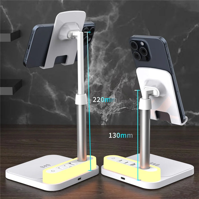 HT-531 15W Wireless Charger with Night Light Phone Bracket USB + Type-C Power Socket - White - 5