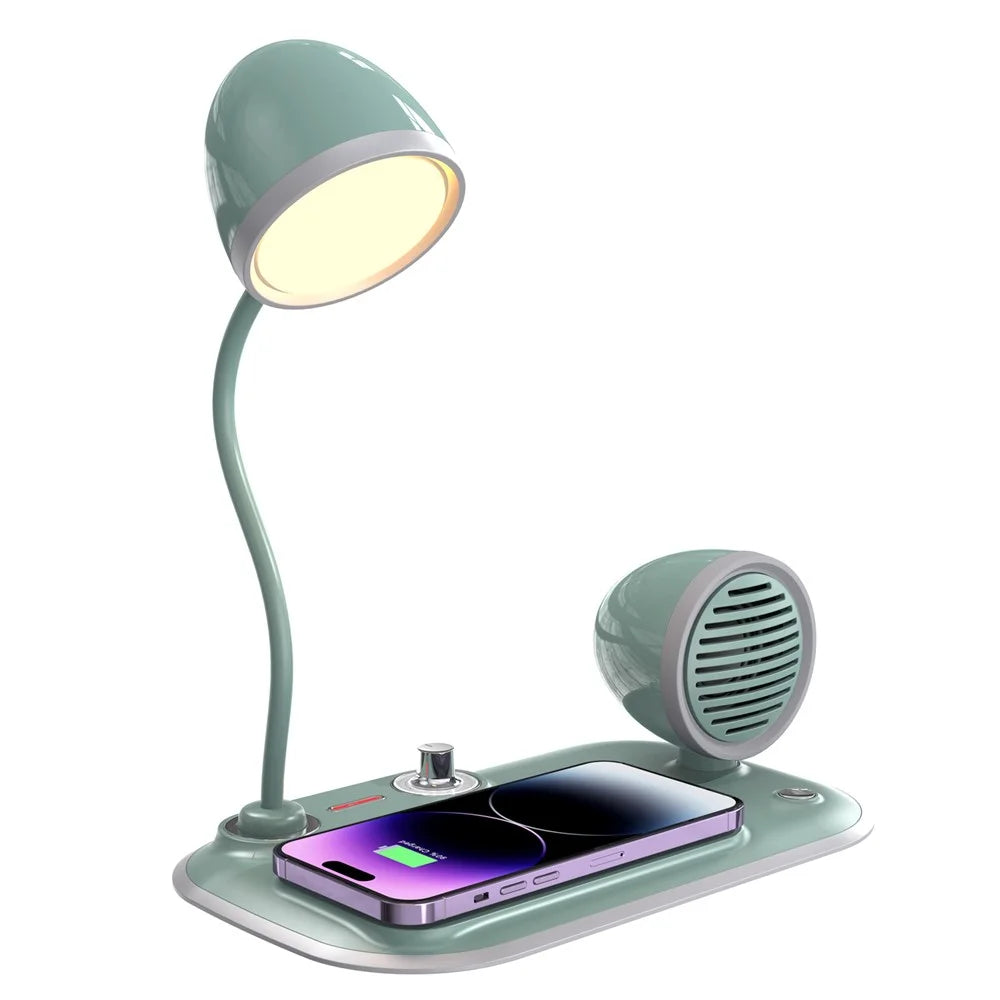 HT-310 3-in-1 15W Wireless Charger 3 Light Modes LED Desk Lamp with Bluetooth-compatible Speaker - Blackish Green - 1