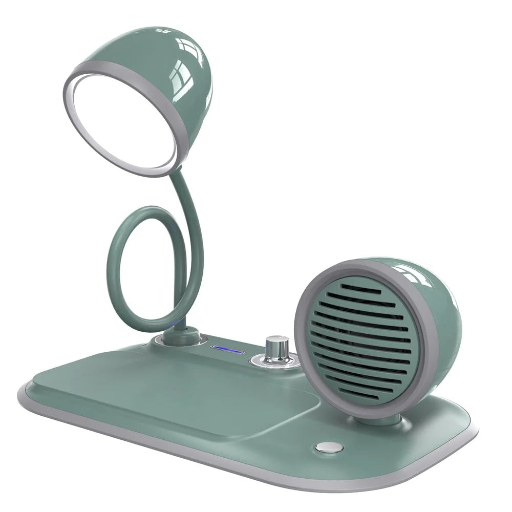 HT-310 3-in-1 15W Wireless Charger 3 Light Modes LED Desk Lamp with Bluetooth-compatible Speaker - Blackish Green - 3