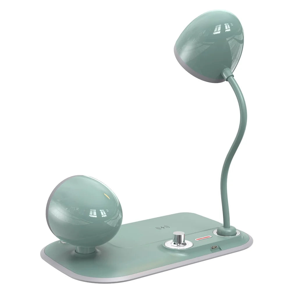 HT-310 3-in-1 15W Wireless Charger 3 Light Modes LED Desk Lamp with Bluetooth-compatible Speaker - Blackish Green - 4