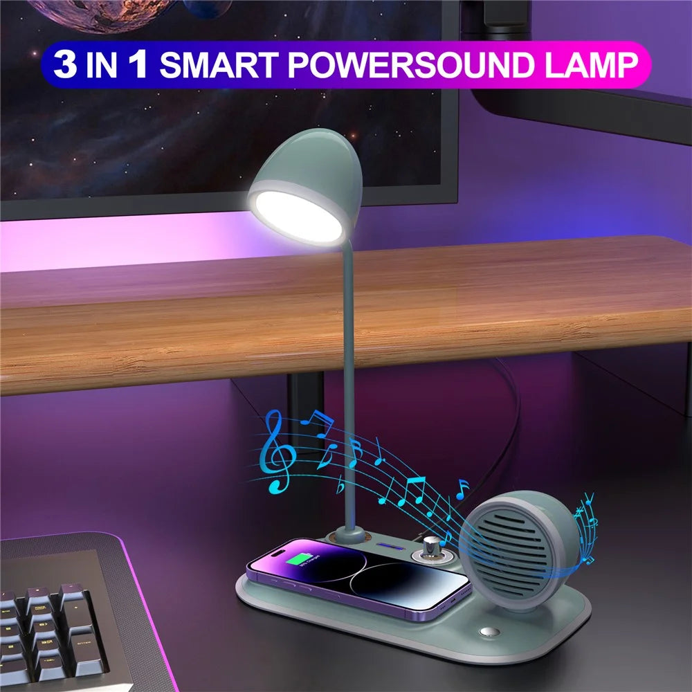 HT-310 3-in-1 15W Wireless Charger 3 Light Modes LED Desk Lamp with Bluetooth-compatible Speaker - Blackish Green - 5