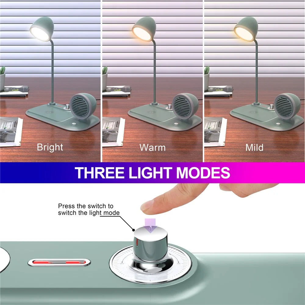 HT-310 3-in-1 15W Wireless Charger 3 Light Modes LED Desk Lamp with Bluetooth-compatible Speaker - Blackish Green - 6