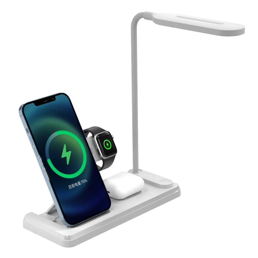 HT-503 Folding 15W Wireless Charger for Phone / Watch / Earbuds with Touch Control LED Table Lamp - White - 1