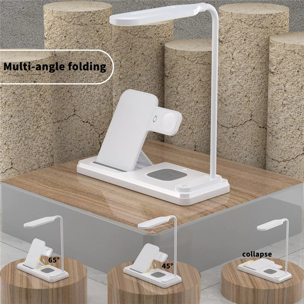 HT-503 Folding 15W Wireless Charger for Phone / Watch / Earbuds with Touch Control LED Table Lamp - White - 4