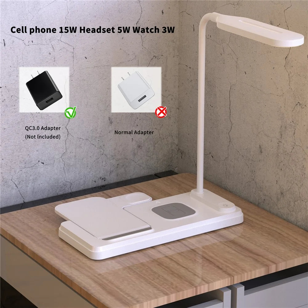 HT-503 Folding 15W Wireless Charger for Phone / Watch / Earbuds with Touch Control LED Table Lamp - White - 5