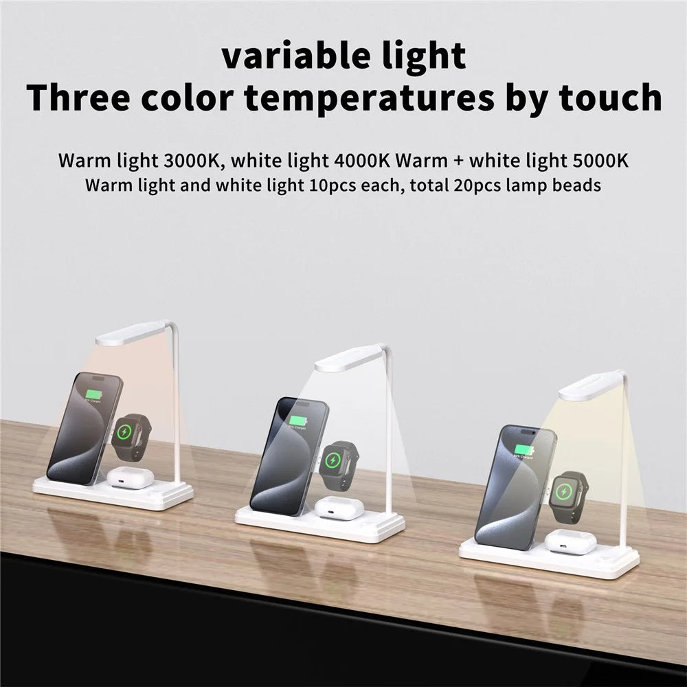 HT-503 Folding 15W Wireless Charger for Phone / Watch / Earbuds with Touch Control LED Table Lamp - White - 6
