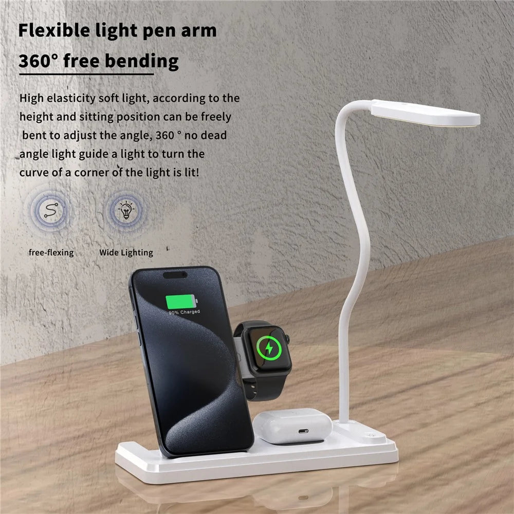 HT-503 Folding 15W Wireless Charger for Phone / Watch / Earbuds with Touch Control LED Table Lamp - White - 7