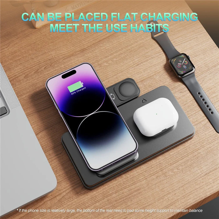 HT-514 3-in-1 Foldable Charging Dock 15W Wireless Charger for Phone / Watch / Earbuds - Black - 4