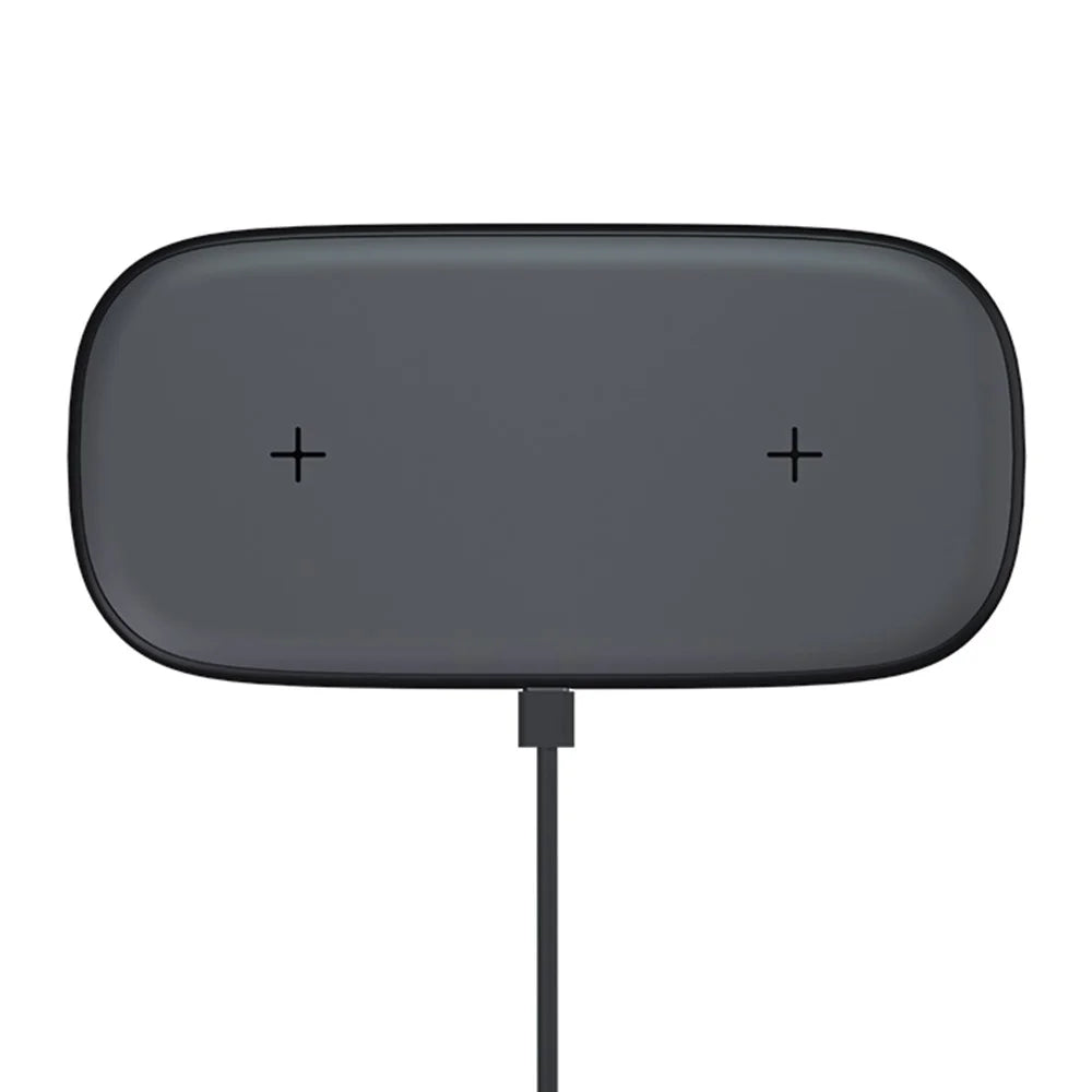 YN-102 Wireless Charger Dual Charging Pad for iPhone AirPods Samsung - Black - 1