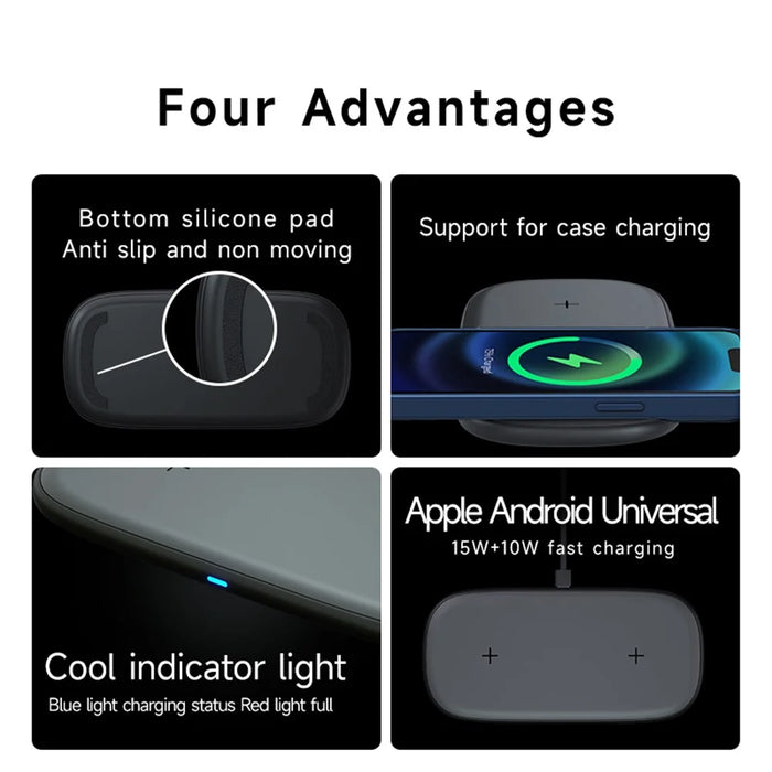YN-102 Wireless Charger Dual Charging Pad for iPhone AirPods Samsung - Black - 4