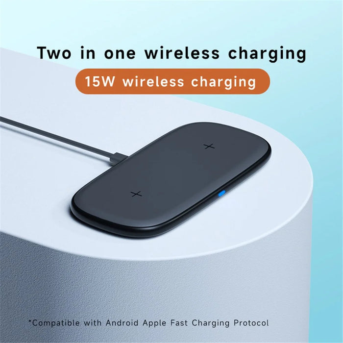 YN-102 Wireless Charger Dual Charging Pad for iPhone AirPods Samsung - Black - 5
