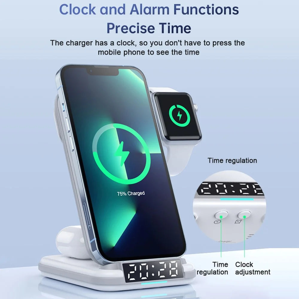 LFX-180 For Phone / Smart Watch / Earbuds Wireless Charger Desktop Charging Station with Alarm Clock - 6