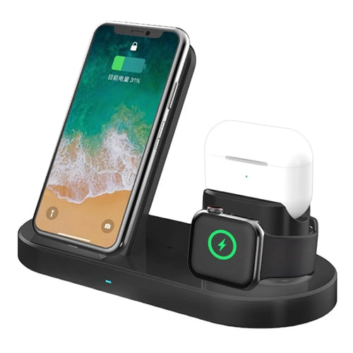 3-In-1 15W Wireless Charger Charging Pad Stand for Airpods, Cell Phone, Watch - Black - 1