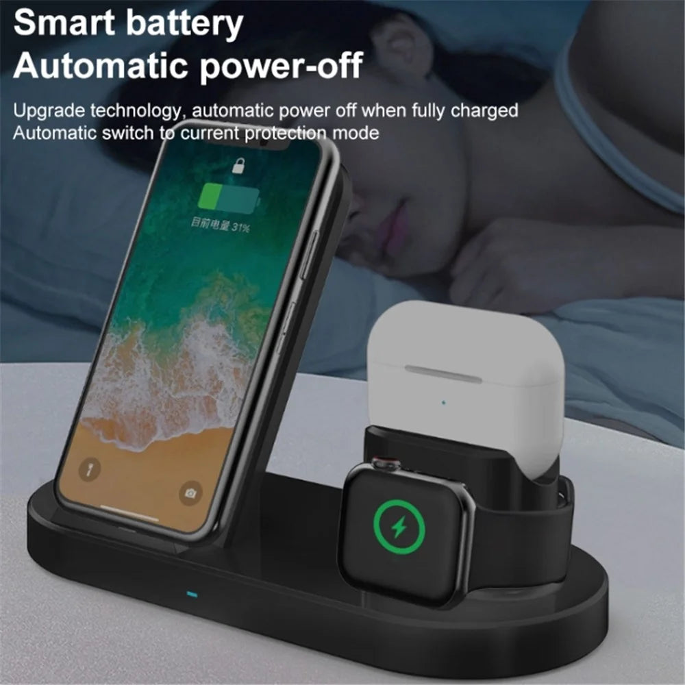 3-In-1 15W Wireless Charger Charging Pad Stand for Airpods, Cell Phone, Watch - Black - 5