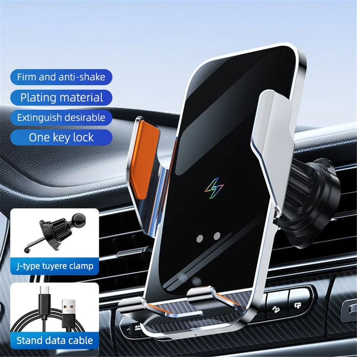 C8 15W Car Air Vent Phone Holder Wireless Charger Metal Charging Bracket - Grey - 2