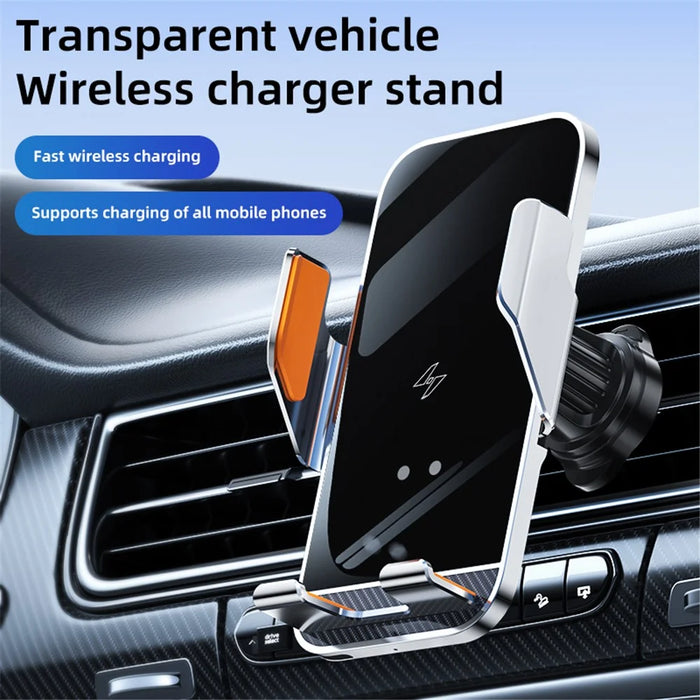 C8 15W Car Air Vent Phone Holder Wireless Charger Metal Charging Bracket - Grey - 3