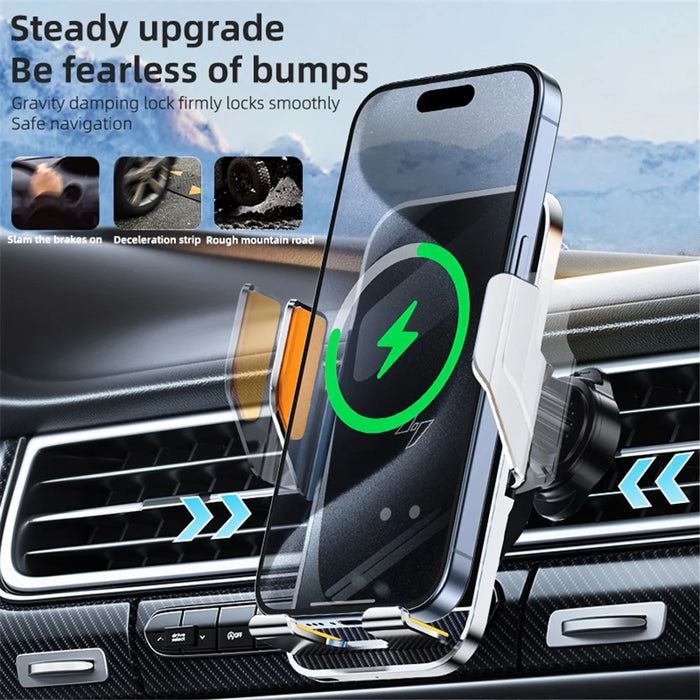 C8 15W Car Air Vent Phone Holder Wireless Charger Metal Charging Bracket - Grey - 5