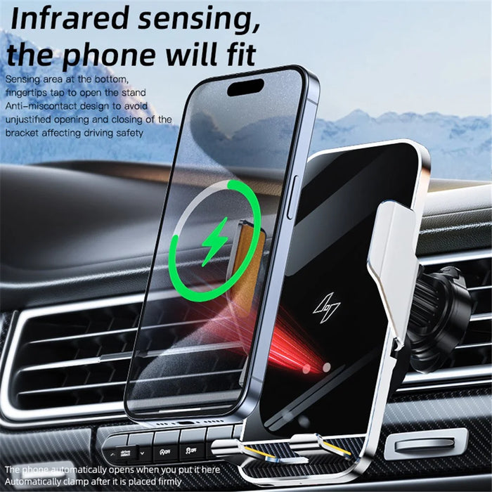 C8 15W Car Air Vent Phone Holder Wireless Charger Metal Charging Bracket - Grey - 6