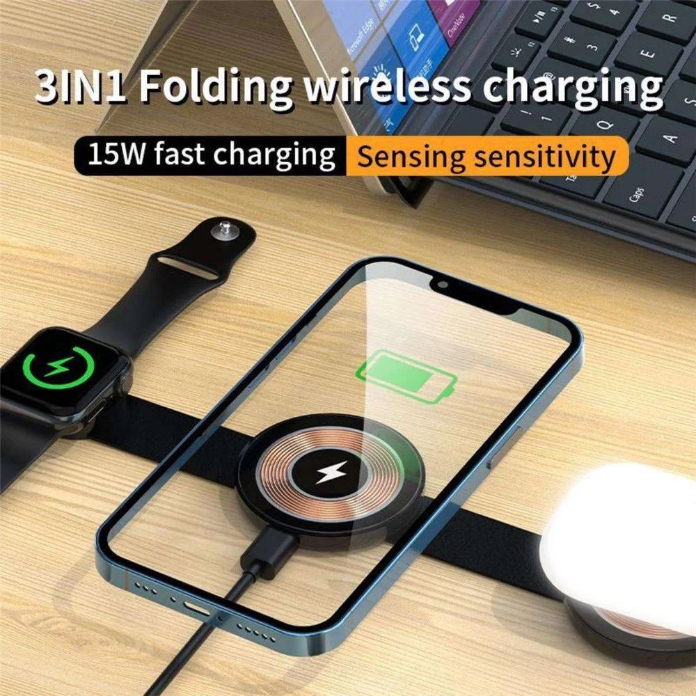 W-162 3-in-1 Foldable Charging Dock Magnetic Wireless Charger for iWatch / AirPods / Phone - White - 2
