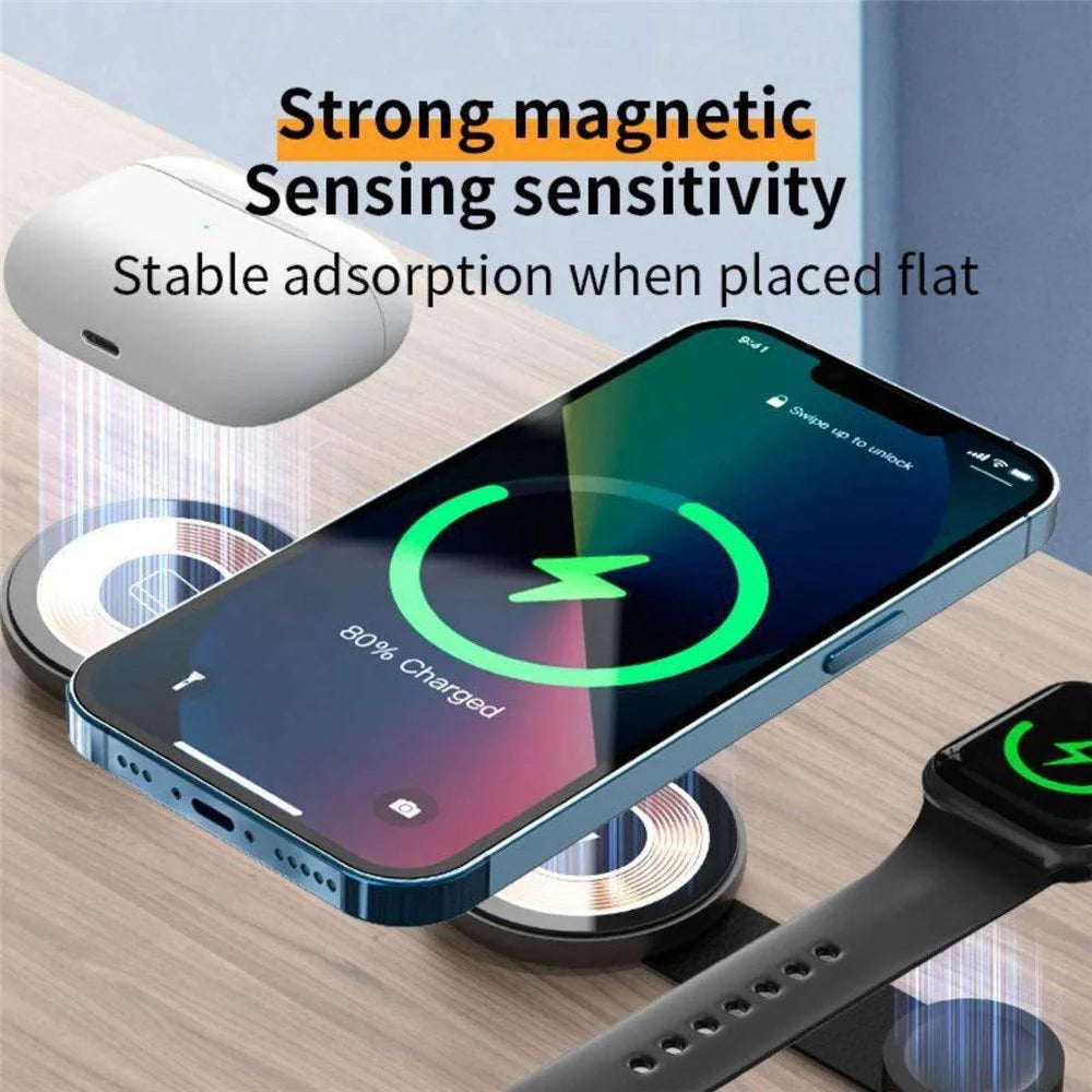 W-162 3-in-1 Foldable Charging Dock Magnetic Wireless Charger for iWatch / AirPods / Phone - White - 5