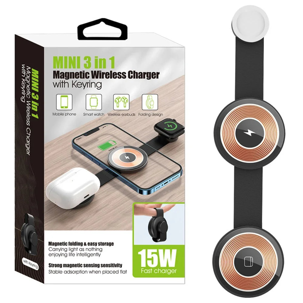 W-162 3-in-1 Foldable Charging Dock Magnetic Wireless Charger for iWatch / AirPods / Phone - White - 6