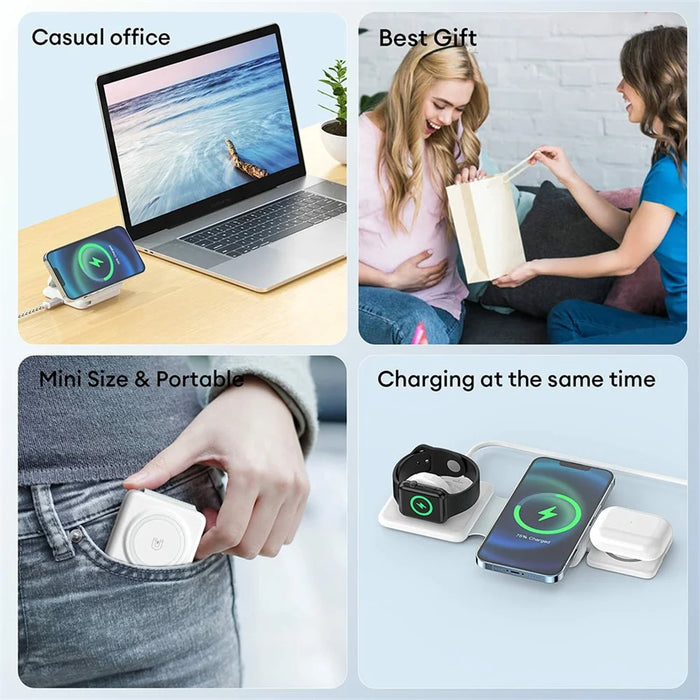 W-126 3 In 1 Wireless Magnetic Charging Station Phone Charging Pad Foldable Watch Earphone Charger - White - 6