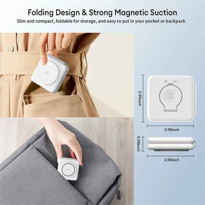 W-126 3 In 1 Wireless Magnetic Charging Station Phone Charging Pad Foldable Watch Earphone Charger - White - 7