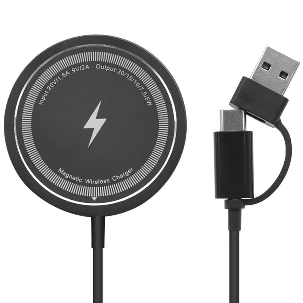 W104 USB+Type-C Interface Wireless Charger 15W Wireless Charging Pad - Black - 1